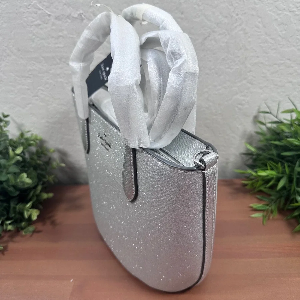 Kate Spade Glimmer Lunar Light Silver Glitter Mixed Medium Satchel Bag